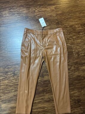 Zara Faux Leather Straight Leg Pants in Cognac Brown size 14